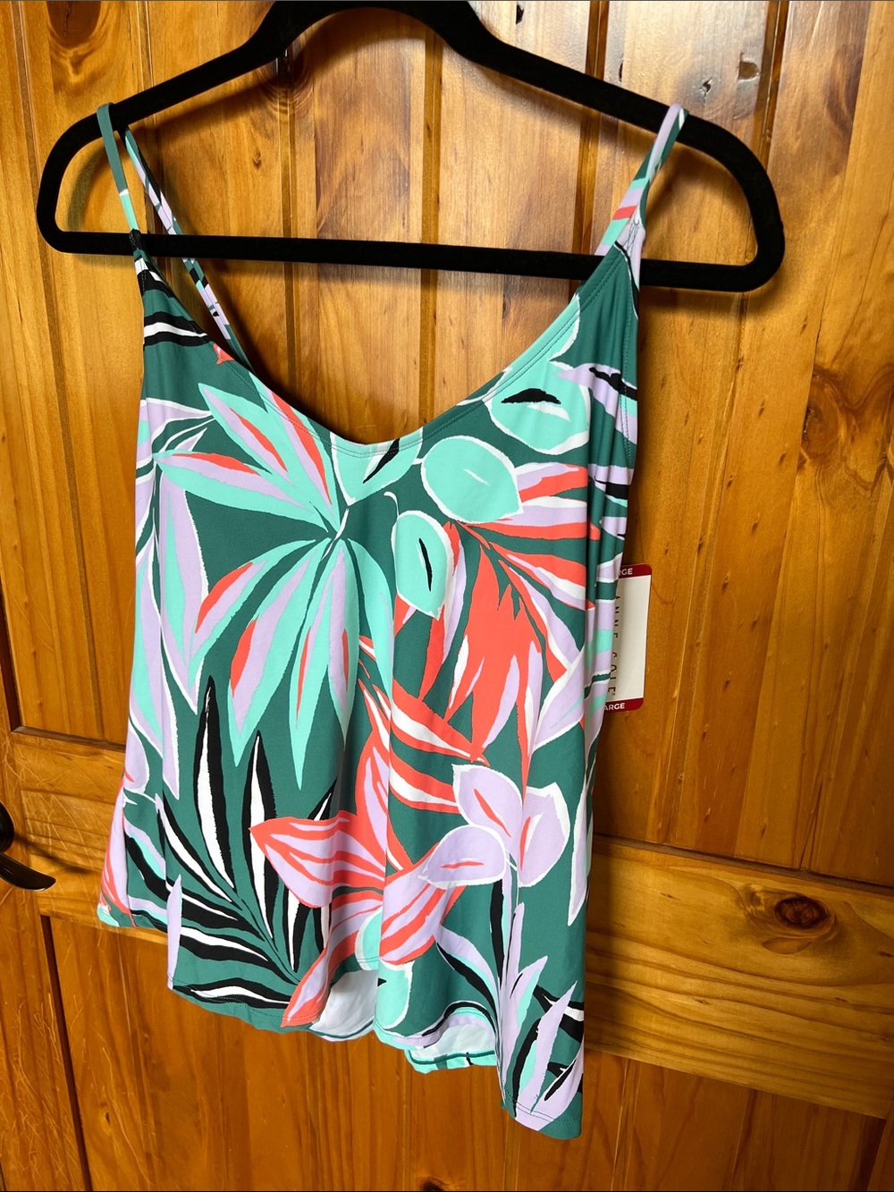 Anne Cole Green Tropical Print Spaghetti Strap Swim Top